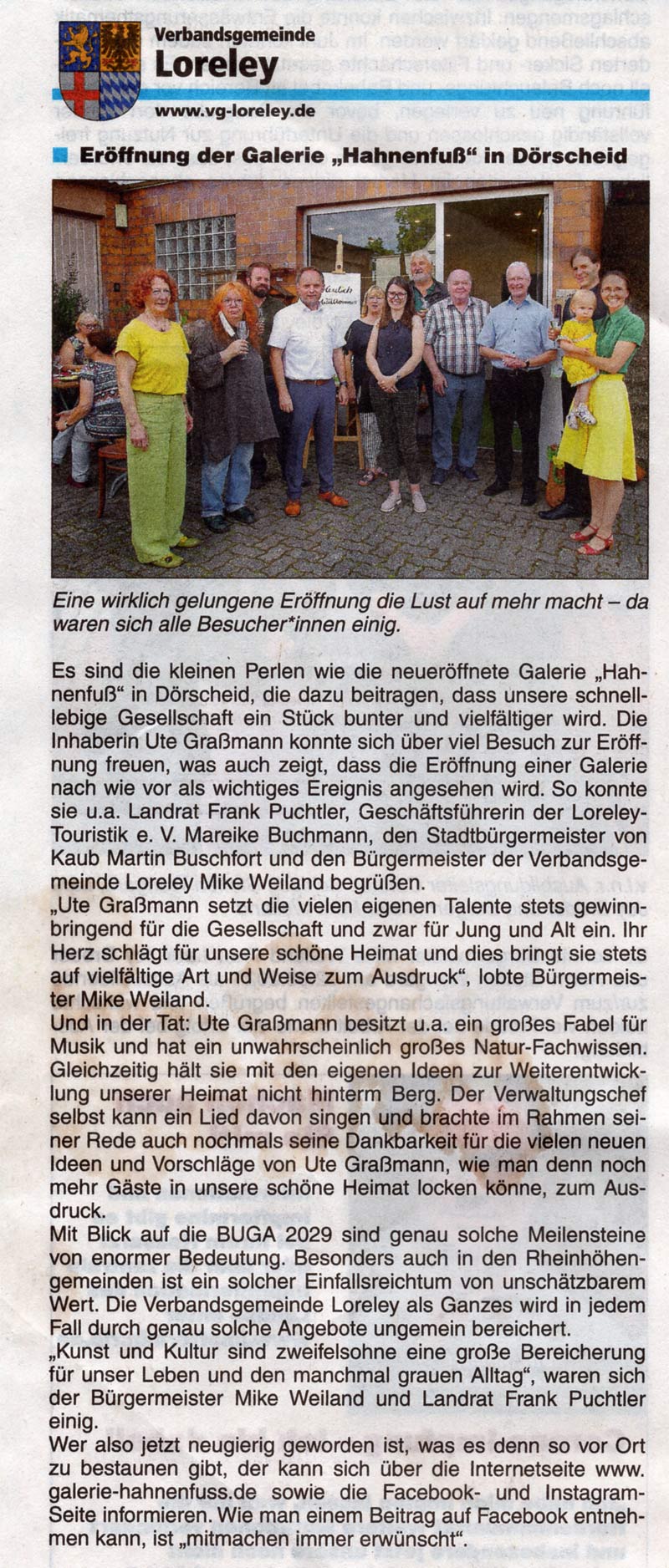 Pressetext: Eröffnung der Galerie Hahnenfuß in Dörscheid